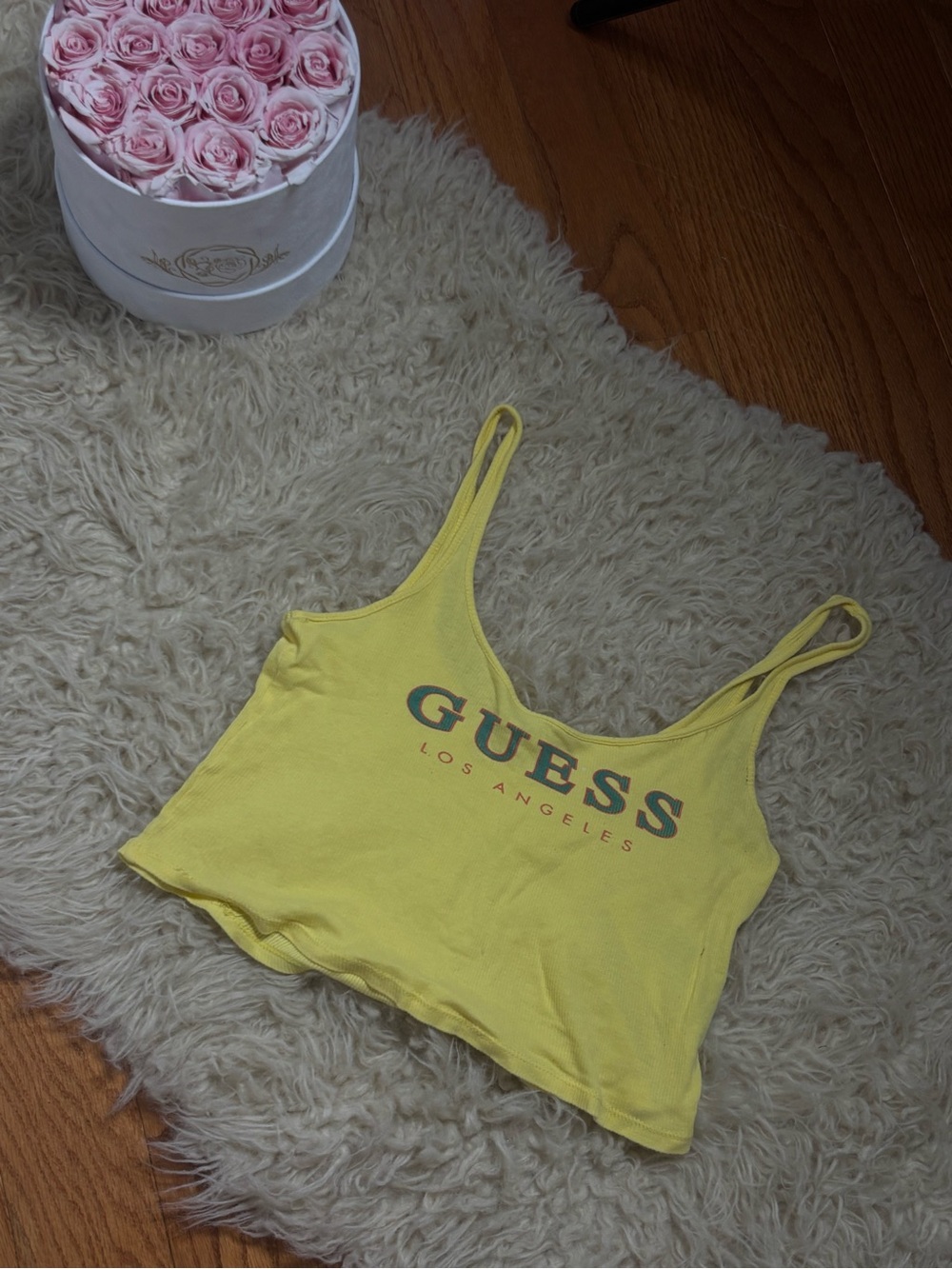 Guess Yellow Ribbed Logo Tank Top - Picture 2 of 2